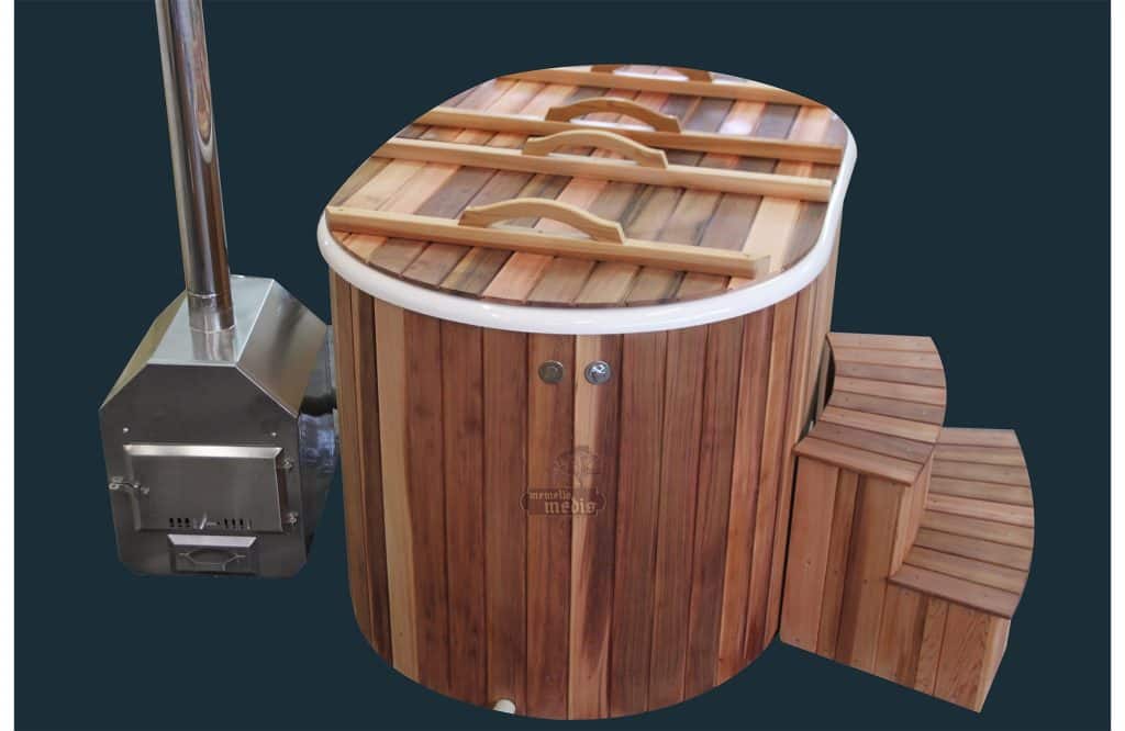 fiberglass ofuro hot tub white insert red cedar